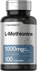 Horbäach L-Metionina 1000mg | 100 Cápsulas | No-GMO, Sin Gluten | Aminoácido Esencial