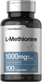 Horbäach L-Metionina 1000mg | 100 Cápsulas | No-GMO, Sin Gluten | Aminoácido Esencial