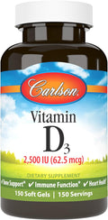 Carlson - Vitamina D3 2500 UI (62.5 mcg), 150 Cápsulas Blandas