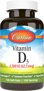Carlson - Vitamina D3 2500 UI (62.5 mcg), 150 Cápsulas Blandas
