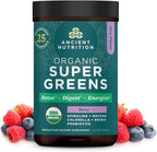 Ancient Nutrition SuperGreens Powder con Probióticos, Sabor Mango Orgánico, 12 servicios, 93 g