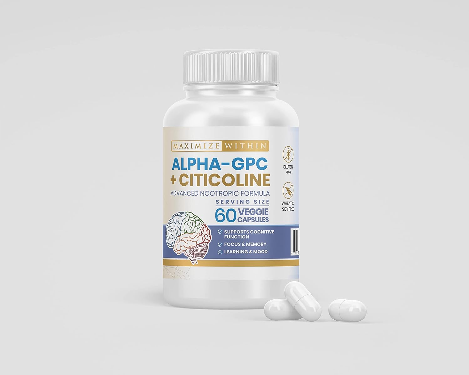 Alpha GPC + Citicolina 60 Cápsulas, 1600mg Fórmula Concentrada