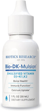 BIOTICS RESEARCH Bio-DK-Mulsion – Vitamina D3 y K Líquida Emulsificada, 1 fl oz