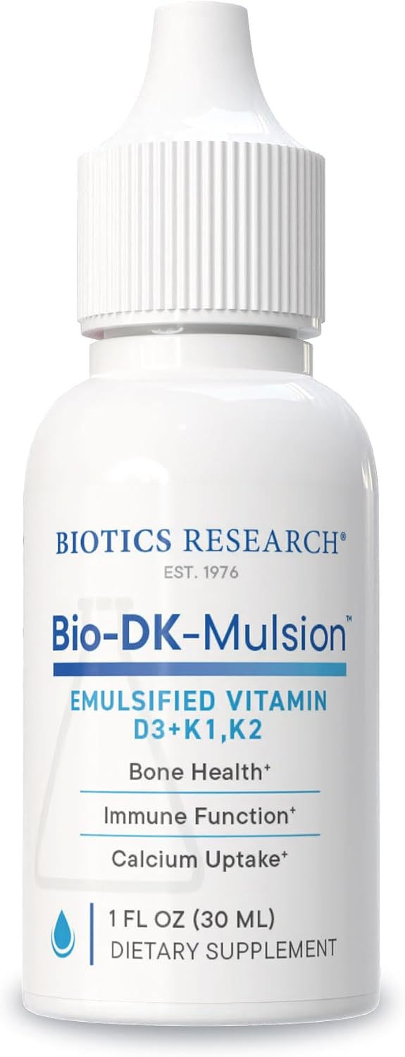 BIOTICS RESEARCH Bio-DK-Mulsion – Vitamina D3 y K Líquida Emulsificada, 1 fl oz