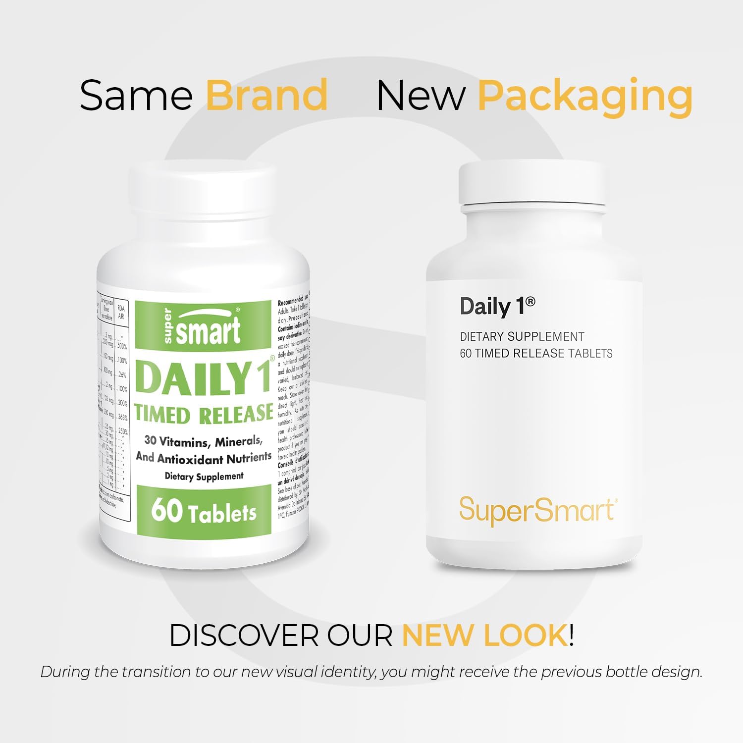 Supersmart - Daily 1® Timed Release - Multivitamínico para Hombres y Mujeres con BioPQQ, Vitaminas A, B, C, D, E, Biotina, Quercetina y Fisetina - 60 Comprimidos