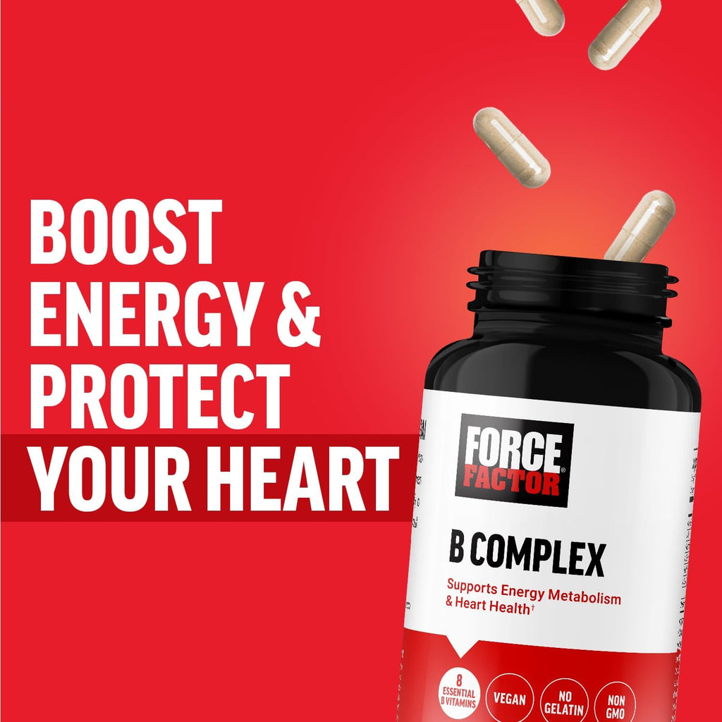 Force Factor Complejo de Vitaminas B - Energía, Vitalidad y Salud Cardiovascular, 60 Cápsulas Vegetales
