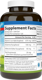 Carlson E-Gems Elite, Vitamina E 1000 UI con Tocoferoles y Tocotrienoles, Salud Cardiovascular y Bienestar Óptimo, Antioxidante, 120 Cápsulas