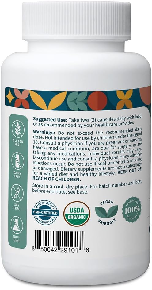 Pattern Wellness Moringa Oleifera Orgánica - 60 Cápsulas - Suplemento de Hoja Entera - Vegano, No OGM