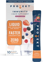 PROTEKT Suplemento Líquido de Apoyo Inmunológico - Mezcla Líquida, Sin Azúcar, con Vitamina C y Zinc, Sabor Mixed Berry, 10 sobres