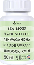 NaturMinerals Complejo 20-en-1 con Aceite de Semilla Negra, Musgo Marino, Ashwagandha y Cúrcuma - 90 Cápsulas Veganas