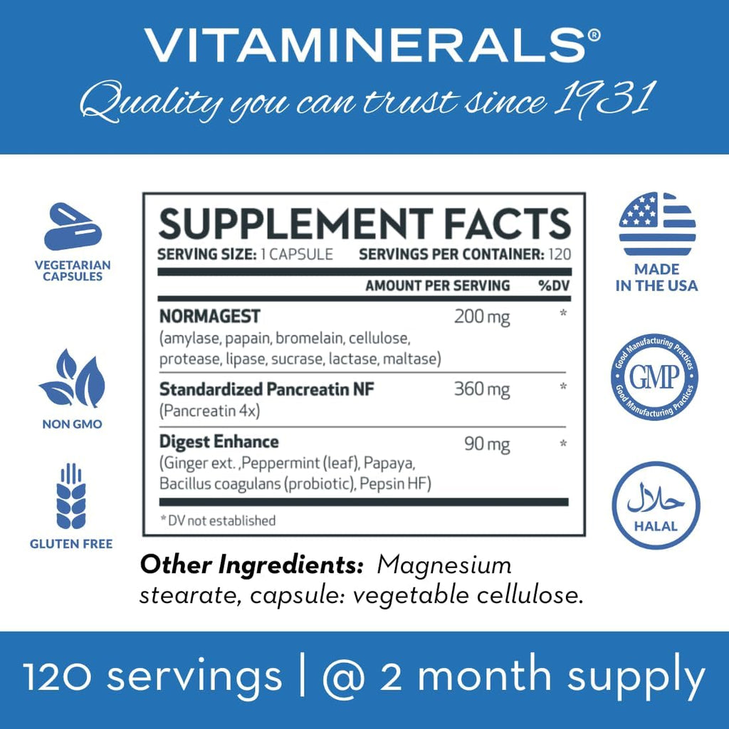 Vitaminerals 61 Normagest | Fórmula de Apoyo Digestivo para Proteínas, Grasas e Hidratos de Carbono | Cápsulas Vegetales (120 uds)