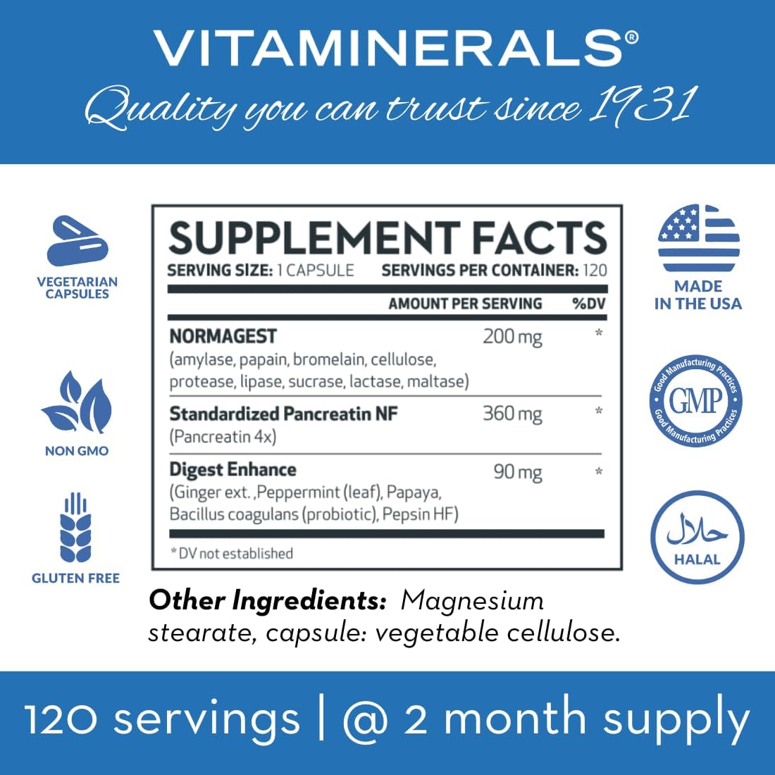 Vitaminerals 61 Normagest | Fórmula de Apoyo Digestivo para Proteínas, Grasas e Hidratos de Carbono | Cápsulas Vegetales (120 uds)