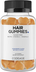 Codeage Hair Gummies - Biotina 5000 mcg - Gominolas sin Azúcar con Vitaminas y Minerales - 60 uds