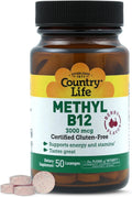 Country Life Methyl B-12 3000 mcg Comprimidos – Metilcobalamina para Energía y Metabolismo – 50 Comprimidos