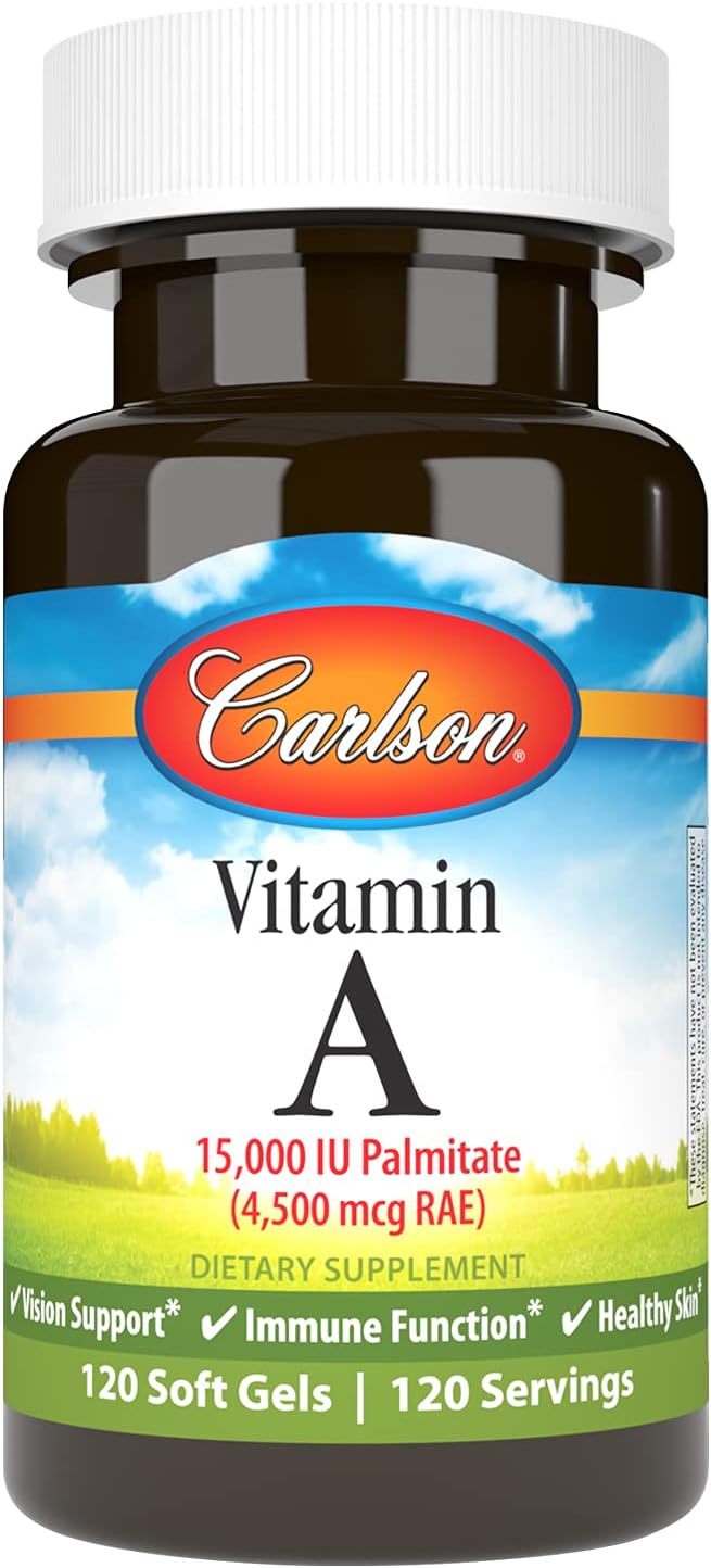 Carlson - Vitamin A, 15000 IU Palmitate (4500 mcg RAE), Eye and Skin Health, 120 Soft Gels