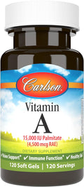 Carlson - Vitamin A, 15000 IU Palmitate (4500 mcg RAE), Eye and Skin Health, 120 Soft Gels