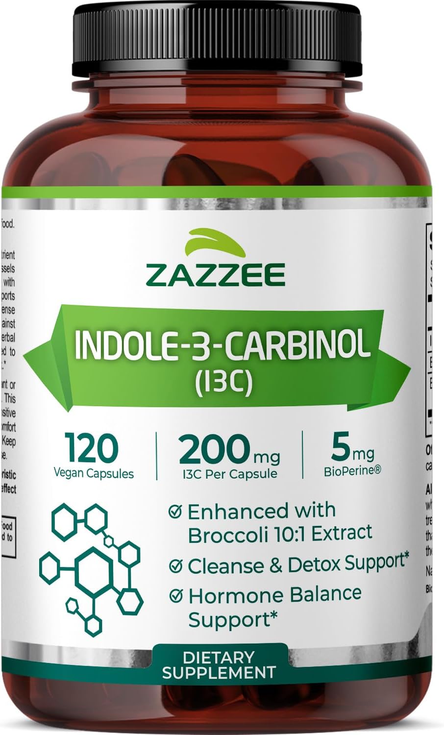 Zazzee Indol-3-Carbinol (I3C) – 200 mg por cápsula, 120 cápsulas veganas con BioPerine