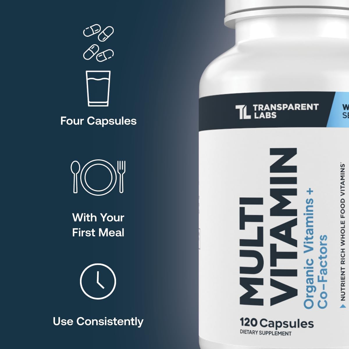 Transparent Labs Multivitamínico Diario para Mujeres – A Base de Alimentos Integrales, Vegano, Orgánico, con Vitaminas, Luteína, Biotina, Folato y Magnesio – 120 Cápsulas