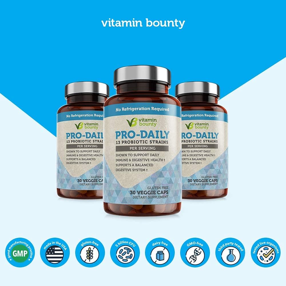 Vitamin Bounty Pro-Daily Probiotic - 5 Mil Millones de UFC, 13 Cepas con Lactobacillus Acidophilus y Bifidobacterium para la Salud Digestiva