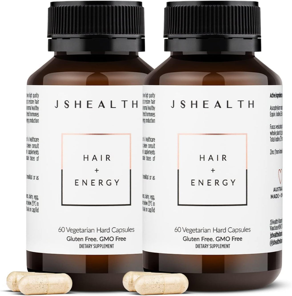 JSHealth Vitaminas para el Crecimiento del Cabello para Mujeres. Cabello + Energía con Yodo de Alga Kelp y Zinc. Favorece densidad, fuerza y energía. Formulado por nutricionista (60 cápsulas)