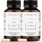 JSHealth Vitamins Hair + Energy Formula | Suplemento para Cabello y Energía con Yodo y Zinc (60 Cápsulas, Pack de 2)