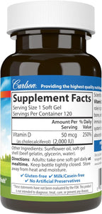Carlson Vitamina D3 2000 UI (50 mcg) - 120 Cápsulas Blandas