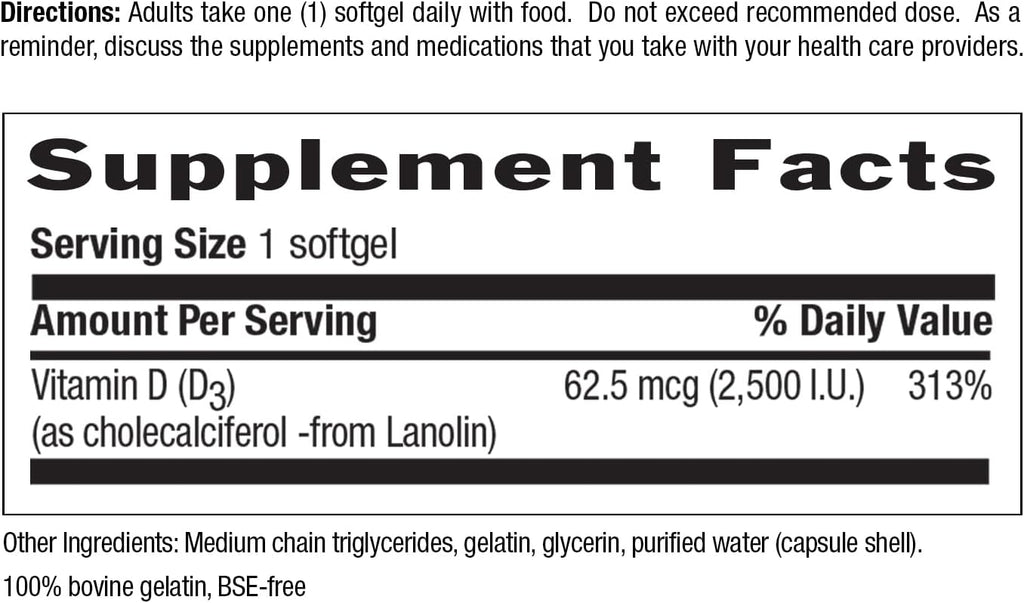 Country Life Vitamina D3 2500 UI – 200 Cápsulas Blandas