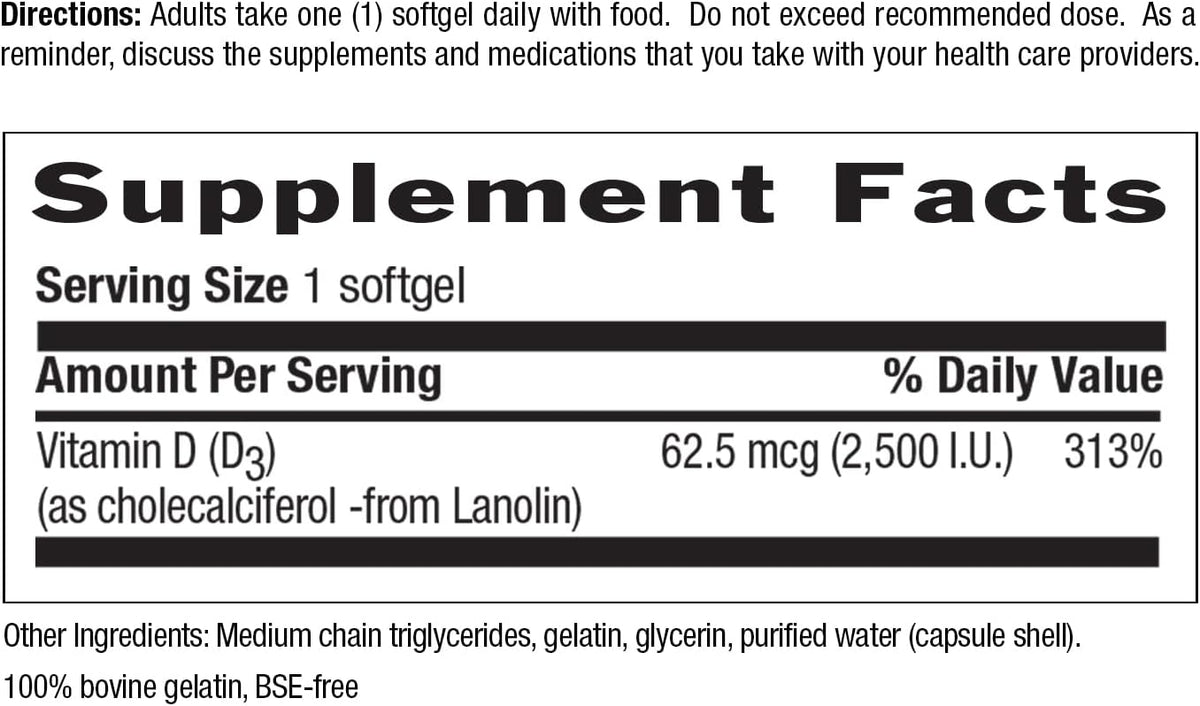 Country Life Vitamina D3 2500 IU – 200 – Contribuye al funcionamiento normal del sistema inmunitario. – Image 3