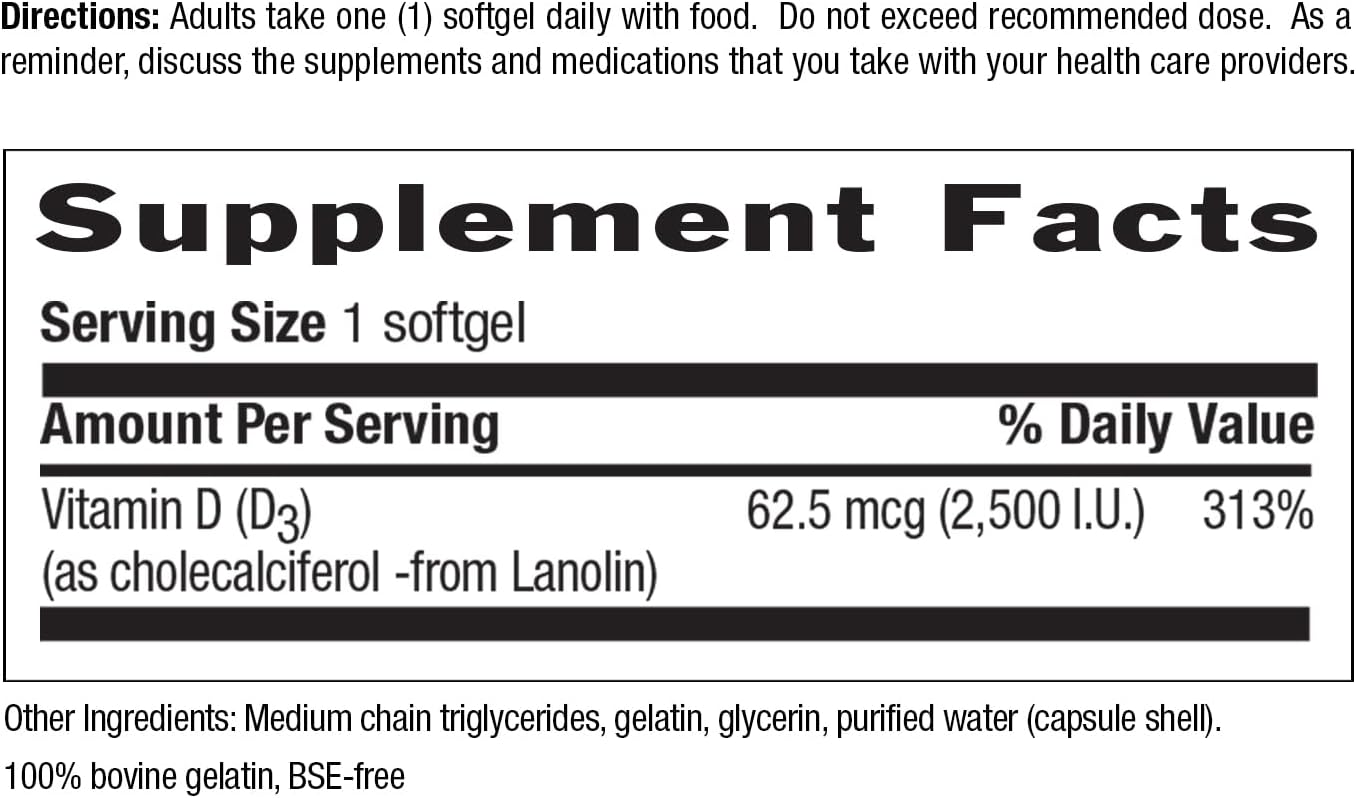 Country Life Vitamina D3 2500 UI – 200 Cápsulas Blandas
