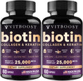 Vitboost Biotina con Ácido Hialurónico, Colágeno y Queratina – 25000 mcg, 120 Cápsulas