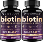 Vitboost Biotina con Ácido Hialurónico, Colágeno y Queratina – 25000 mcg, 120 Cápsulas