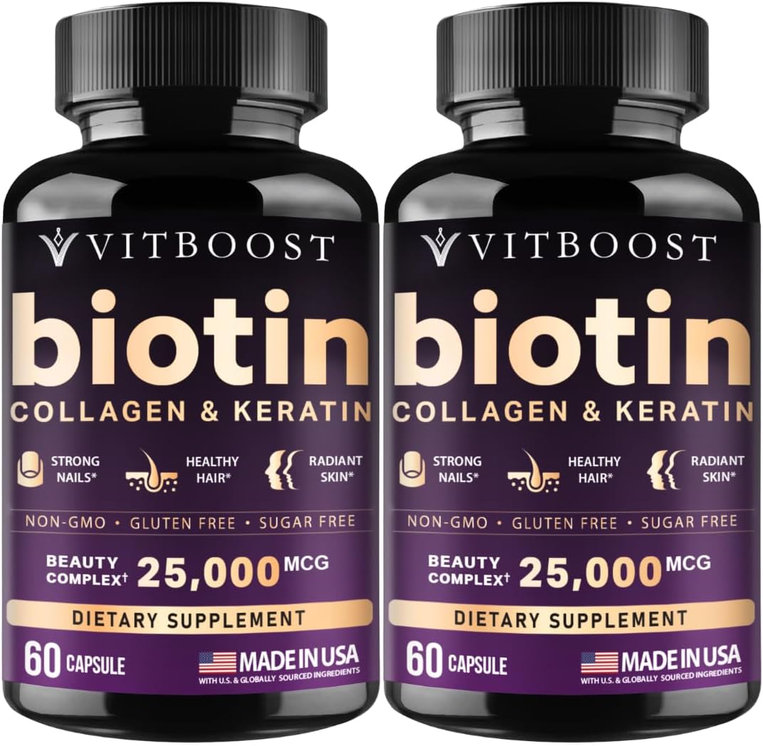 Vitboost Biotina con Ácido Hialurónico, Colágeno y Queratina – 25000 mcg, 120 Cápsulas