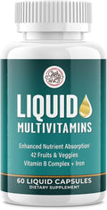 Grab The Gold Multivitamínico Líquido para Mujeres - Cápsulas de Absorción Rápida con 42 Frutas y Verduras, Hierro y Antioxidantes