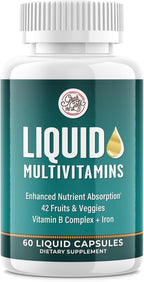 Grab The Gold Multivitamínico Líquido para Mujeres - Cápsulas de Absorción Rápida con 42 Frutas y Verduras, Hierro y Antioxidantes