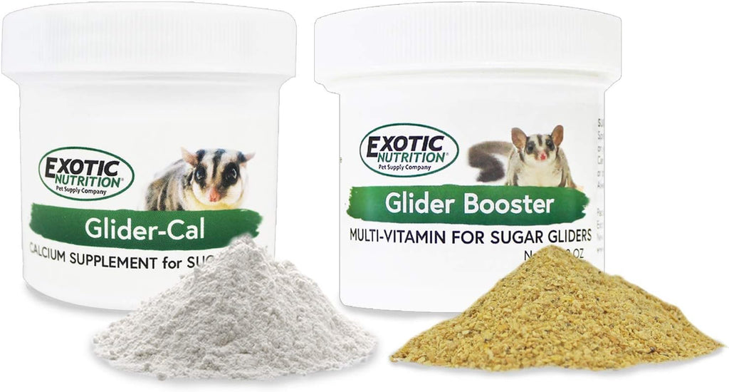 Exotic Nutrition Sugar Glider Vitamin Combo Pack - Multivitamina y Calcio en Polvo para Petauros del Azúcar
