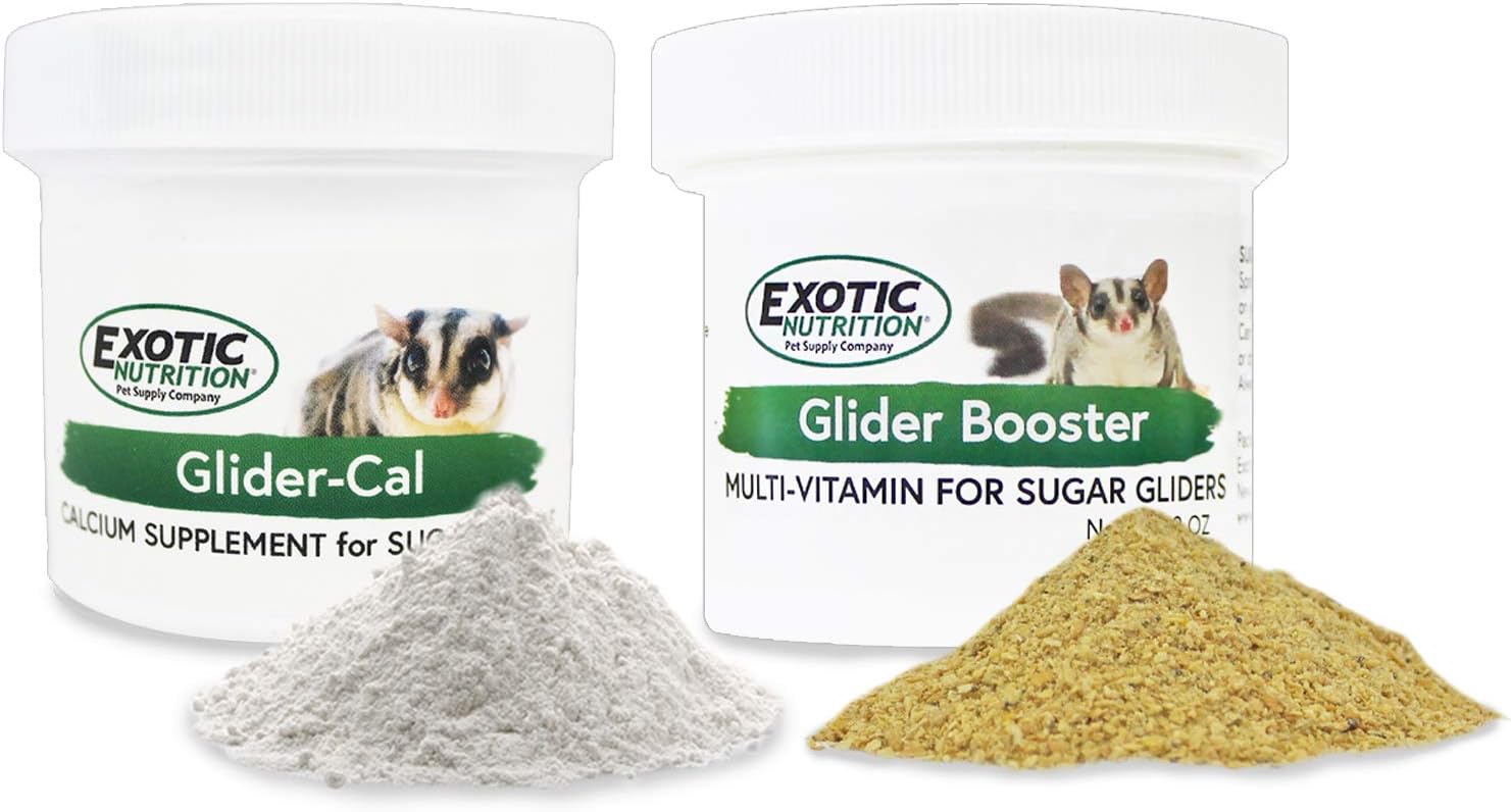 Exotic Nutrition Sugar Glider Vitamin Combo Pack - Multivitamina y Calcio en Polvo para Petauros del Azúcar