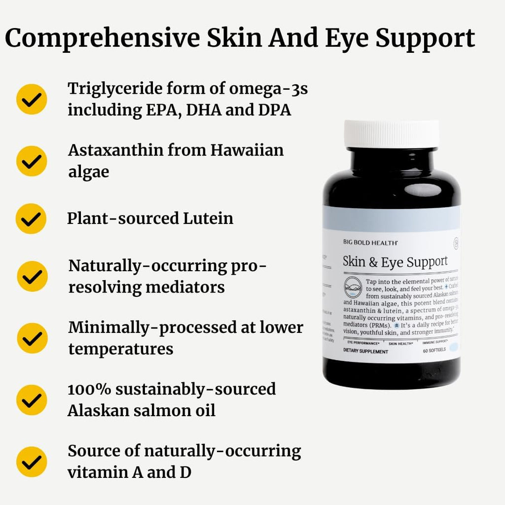 BIG BOLD HEALTH Skin & Eye Support - Complejo Omega-3 con Aceite de Salmón de Alaska, DHA, Astaxantina y Luteína - 60 Cápsulas Blandas