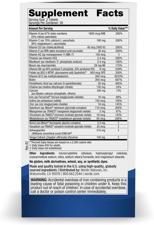 Nordic Naturals Women’s Multivitamin Extra Strength - Multivitamínico para Mujeres - Apoyo para Piel, Cabello, Energía y Huesos - 20 Nutrientes Esenciales - 60 Comprimidos - 30 Dosis