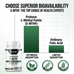 Probase Nutrition Professional Strength L-Methyl Folate 15mg - Active 5-MTHF Form - Supports Mood, Methylation, Cognition - Bioavailable Vitamin B9 (60 Capsules) - Vegan, Non-GMO, Gluten-Free