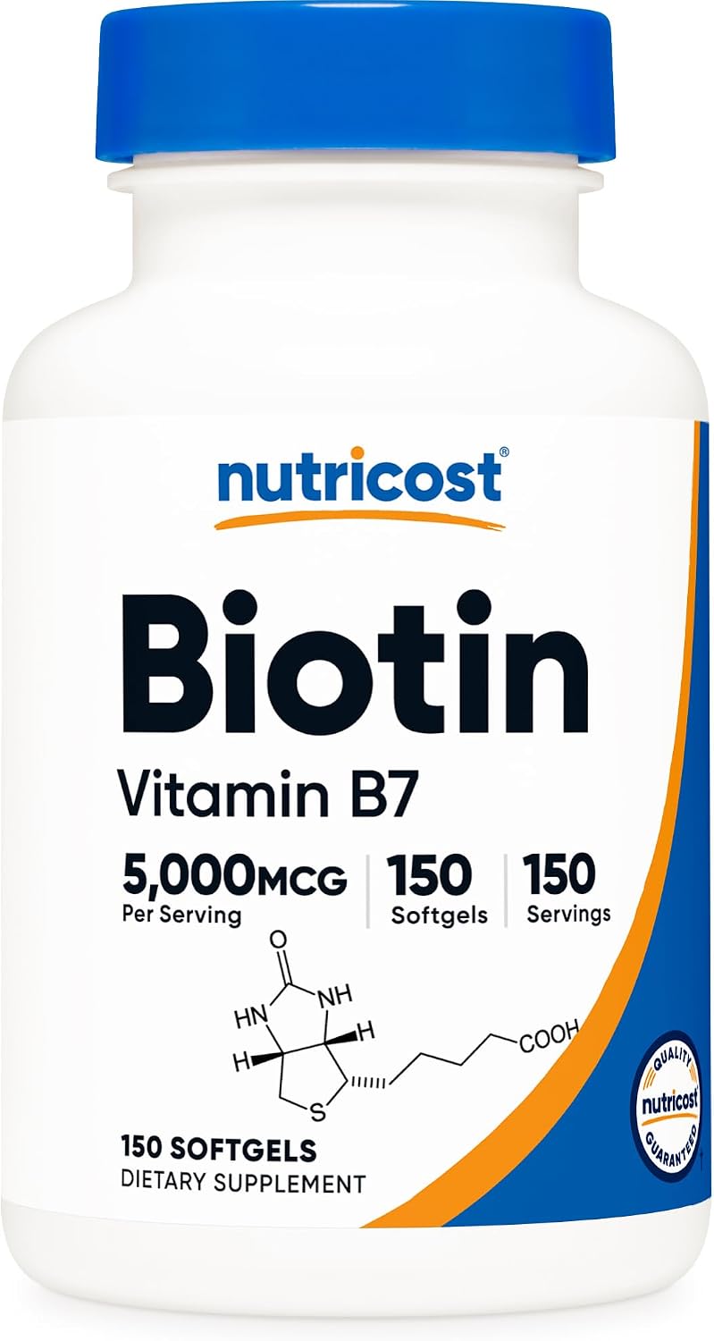 Nutricost Biotina (5000 mcg) 150 Softgels - Vitamina B7 - Sin Gluten, No Transgénico