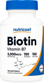 Nutricost Biotina (5000 mcg) 150 Softgels - Vitamina B7 - Sin Gluten, No Transgénico