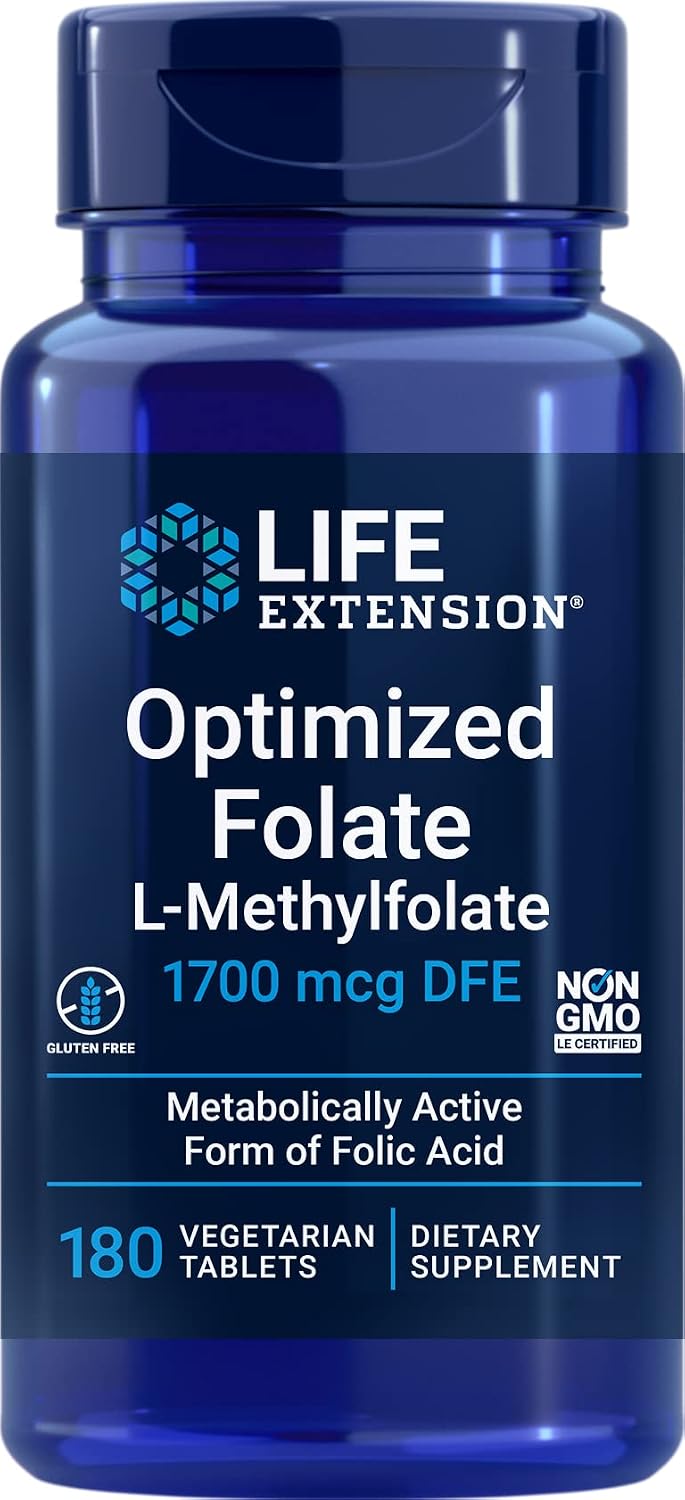 Life Extension Optimized Folate (L-Methylfolate) 1700 mcg DFE, 180 Comprimidos Vegetarianos