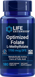 Life Extension Optimized Folate (L-Metilfolato) 1700 mcg DFE, 180 Comprimidos Vegetarianos