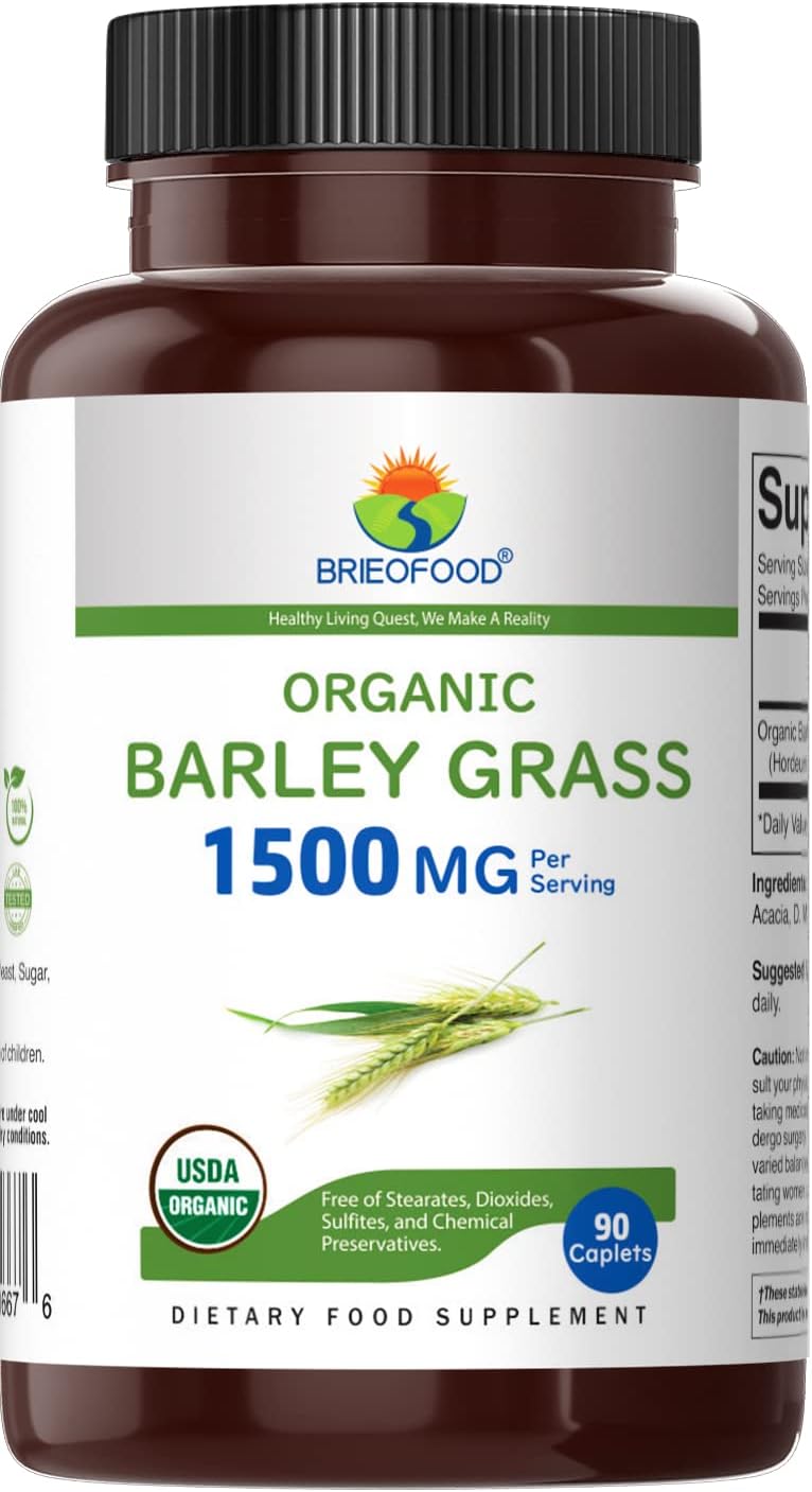 Brieofood Césped de Cebada Orgánico 1500mg, 90 Comprimidos Vegetarianos