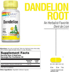 Dandelion Root SOLARAY | Liver, Kidney, Digestion & Water Balance Support | Non-GMO, Vegan, 100 Veggie Capsules