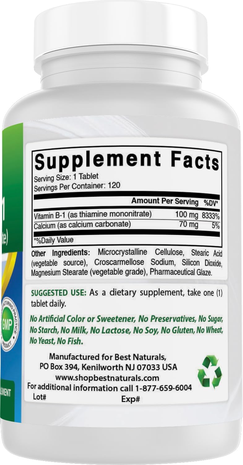 Best Naturals Vitamina B1 (Tiamina Mononitrato) 100 mg - 120 Comprimidos