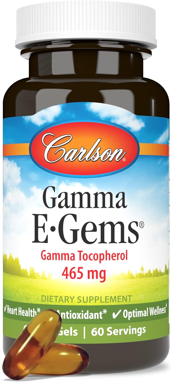 Carlson - Gamma E-Gems, Gamma Tocopherol 465 mg, Heart Health & Optimal Wellness, Antioxidant, 60 Soft gels