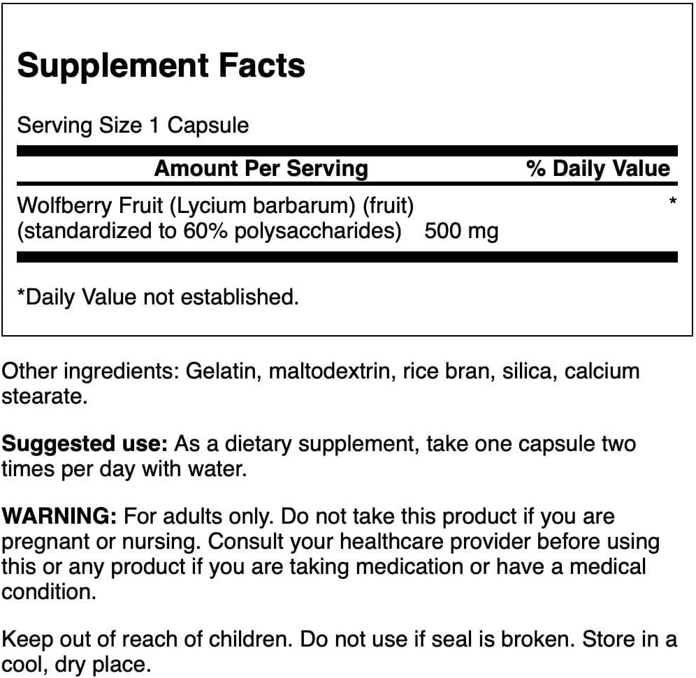 Swanson Extracto Estandarizado de Wolfberry (Goji Berry) 500 mg, 60 Cápsulas