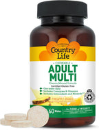 Country Life Multivitamínico Masticable Adultos con Vitaminas B Coenzimáticas, Antioxidantes y Minerales - Sabor Piña-Naranja - 60 Wafers