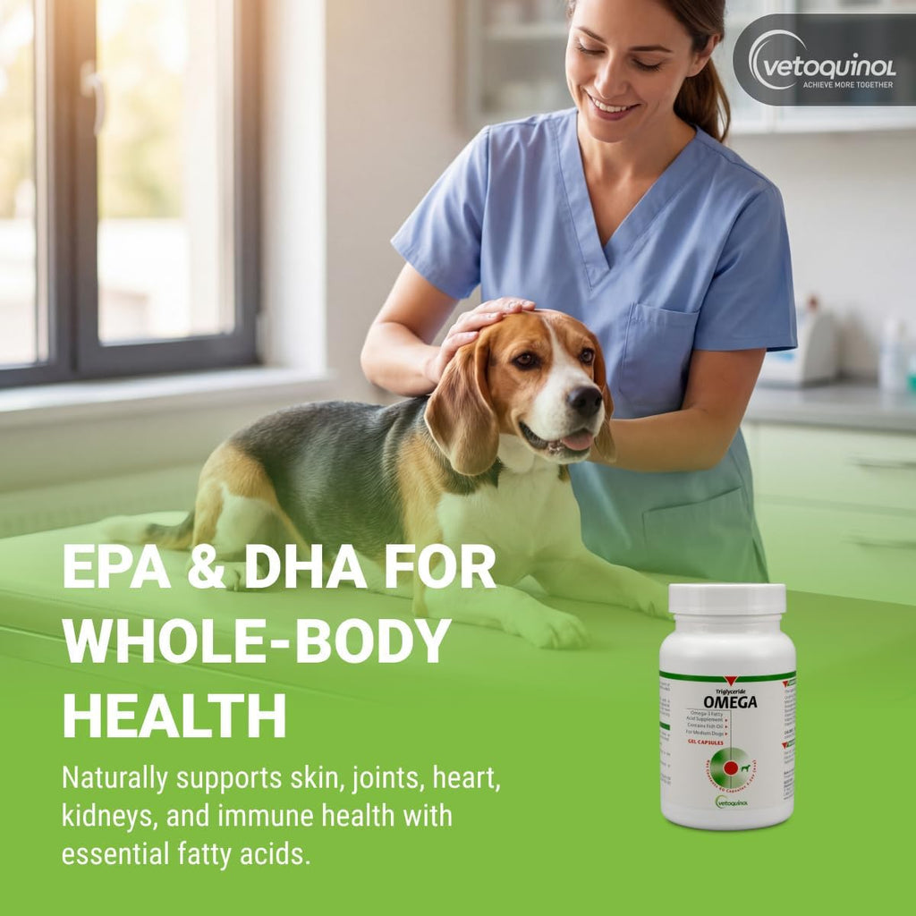 Vetoquinol Triglyceride OMEGA - Aceite de Pescado para Perros y Gatos - 60 Cápsulas